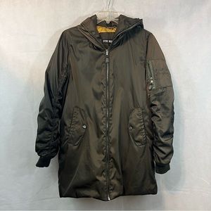 Steve Madden Jacket Coat Olive Green Hooded Lace Up Sides Size Large